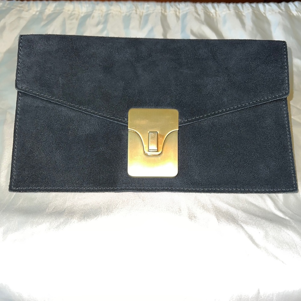 Talbots Navy Suede Envelope Clutch with Gold Tone Lock